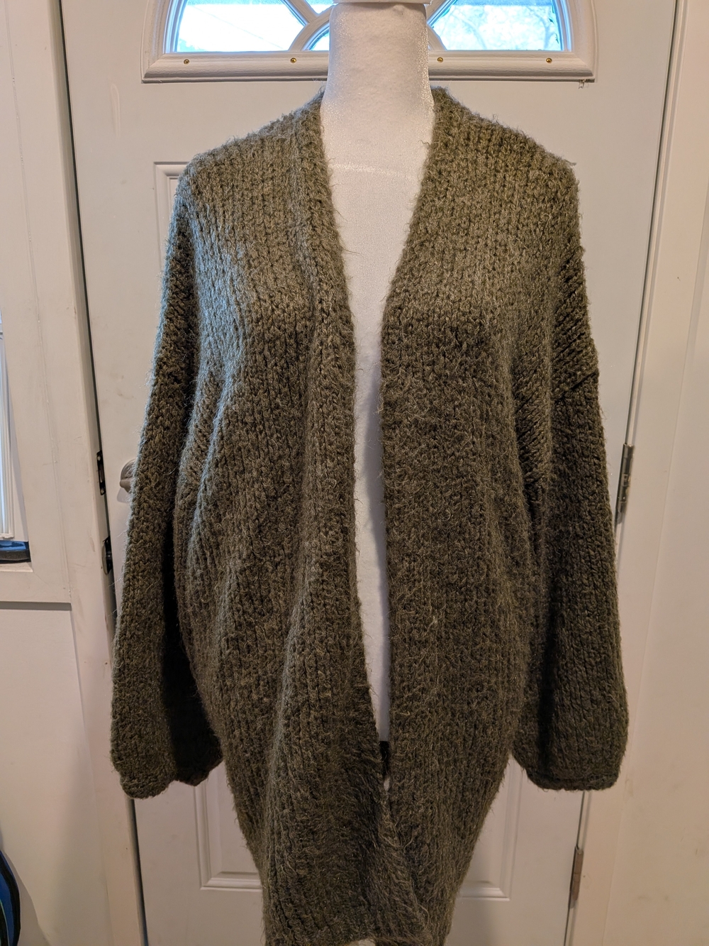 Aerie Olive Open-Front Chunky Knit Cardigan